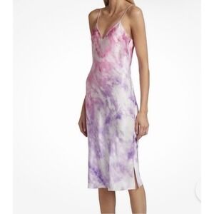 CAMI NYC Silk Slip Dress Medium Pink Purple Tie Dye V-Neck Midi Side Slit
